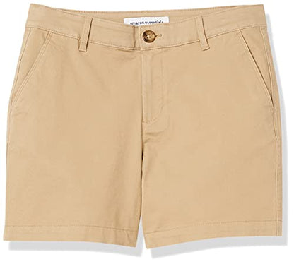 Amazon Essentials Women's Mid-Rise Slim-Fit 5 Inch Inseam Khaki Short (Available in Straight and Curvy Fits), Khaki Brown, 8