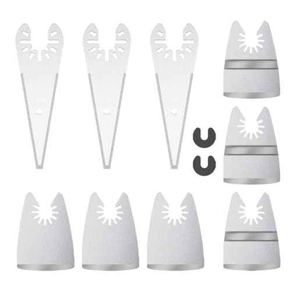 9pcs Oscillating Scraper Blades for caulk adhesive sealant removal, Universal Multi tool Quick Release, 3pcs Rigid Scraper, 3pcs Flexible Scraper, 3pcs tapered scraper