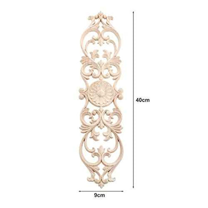 MUXSAM Wood Onlays Appliques, Long Wooden Carved Overlays Furniture Center Carvings Decals for Cabinet Closet Door Wall Dresser DIY Crafts Project(1-Pack, 40x9cm/15.8"x3.6")