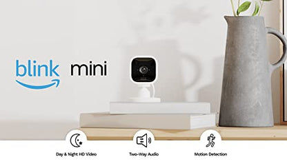 Blink Mini - Compact indoor plug-in smart security camera, 1080p HD video, night vision, motion detection, two-way audio, easy set up, Works with Alexa – 2 cameras (Black)