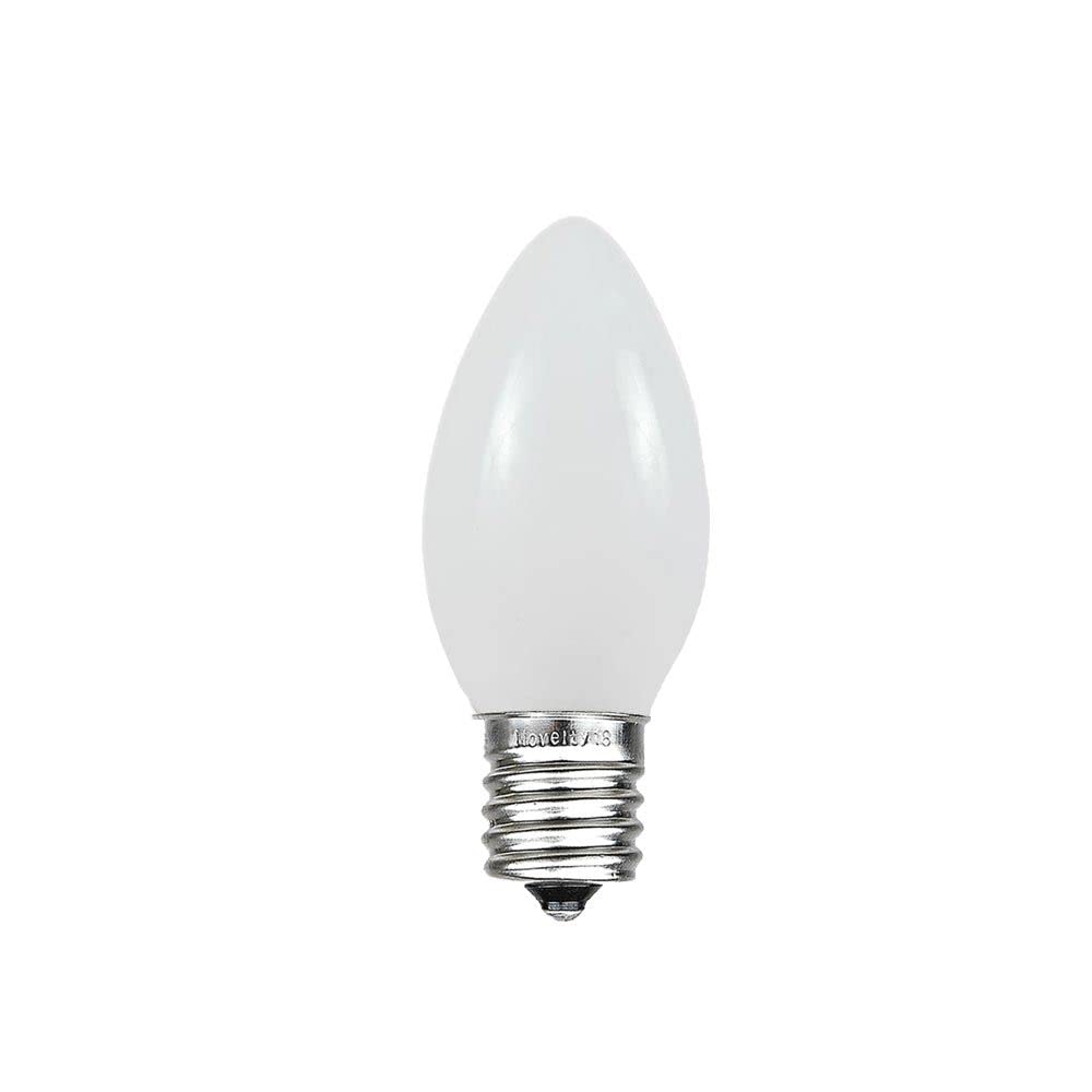 Novelty Lights Ceramic Christmas Replacement Bulbs - Outdoor Individual Bulbs for Events, Holiday Parties, Patios, and More - C7/E12 Candelabra Base, 5 Watt Lights (White, 25 Pack)