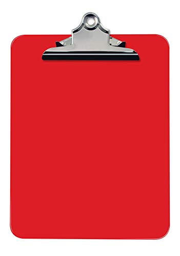 Better Office Products Red Plastic Clipboards, 12 Pack, Durable, 12.5 x 9 Inch, Standard Metal Clip, Red, Set of 12