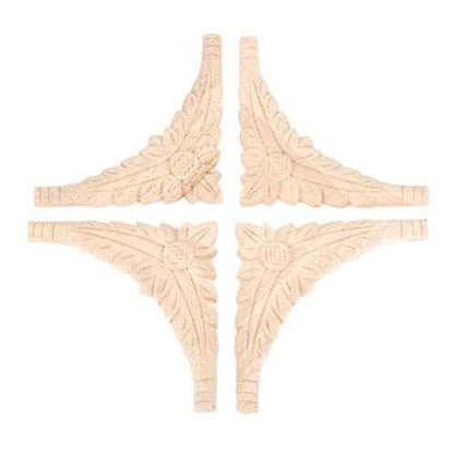 MUXSAM Flower Wood Carved Onlay Appliques Corner Decals, 4-Pack Unpainted Wooden Carvings Decorative Decals for Wall Fireplace Dresser Cupboard Wardrobe Closet Vent Hood Cover(10x10cm/3.94"x3.94")