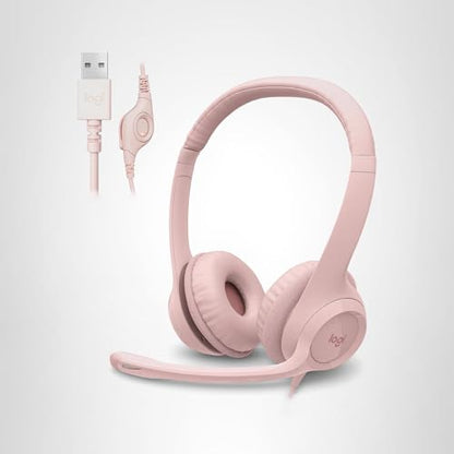 Logitech H390 Wired Headset for PC/Laptop, Stereo Headphones with Noise Cancelling Microphone, USB-A, in-Line Controls, Works with Chromebook - Rose