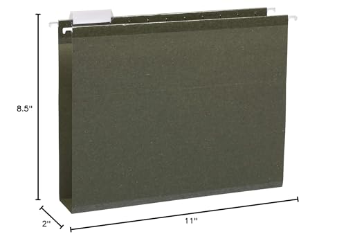 Amazon Basics Hanging File Folders, Letter Size, Standard Green, 1/5-Cut Adjustable Tabs, Reinforced Extra Capacity for Bulky Files, 25 Per Box