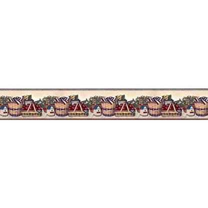 USA Patriotic Stripes American Flags Wallpaper Border for Kitchen Bathroom Living Room, Roll 15' x 7''