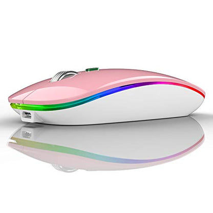 TENMOS Wireless Bluetooth Mouse, LED Slim (Bluetooth 5.1/5.0 + USB) 2.4GHz Rechargeable Silent Bluetooth Wireless Mouse with Type C Adapter for Laptop/MacBook/iPad OS 13 and Above (Matte Black)