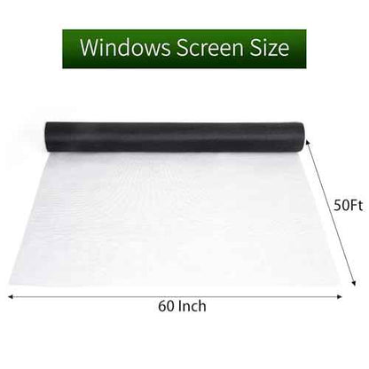 Window Screen Replacement, 60" x 50' Window Screen Mesh, Fiberglass Window Screens for House Windows, Door, Patio, Porch(Black)