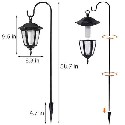 Dynaming 6 Pack Solar Flame Hanging Lights Outdoor, Halloween Solar Flickering Flame LED Garden Lanterns with 6 x 38 Inch Shepherd Hooks, Christmas Lighting for Lawn Patio Yard Pathway Driveway