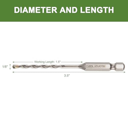 1/8" x 3-1/2" Masonry Drill Bits 1/8 inch Concrete Drill Bits Carbide Tipped for Cement, Brick, Stone, 3 Pack, Hex Shank