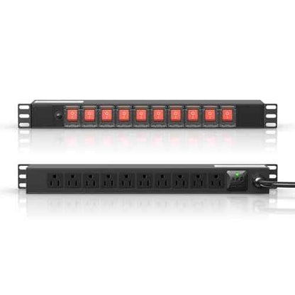 10 Outlet Rack Mount Power Strips with Individual Switch,1U Rack Mount PDU Power Strip for Network Server Racks - Surge Protection - 110V/15A - 6ft Power Cord