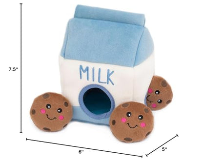 ZippyPaws Burrow- Interactive Dog & Puppy Toys for Boredom, Stimulating Pet Products to Keep them Busy, Hide & Seek Plush Puzzles, Squeaky Toy for Enrichment, For Small & Medium Dogs- Milk and Cookies