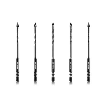 Meccion Masonry Drill Bits 1/8" x 3.6" x 5Pcs Professional Tungsten Cross Tip Multi-Material Drill Bits for Tile/Ceramic/Glass/Porcelain/Concrete/Cement/Wood/Plastic