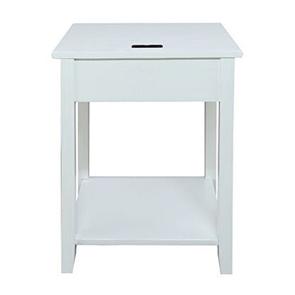 Casual Home Owl Night Stand with USB Port Charging Station and Drawer, 17.5" W x 14.25" D x 24.5" H, Natural Gray
