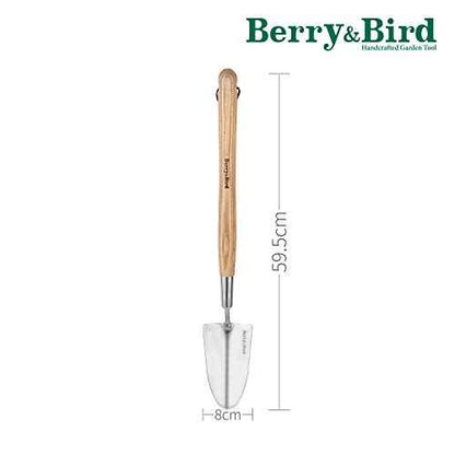 Berry&Bird Garden Trowel with Long Handle, 23.43in Stainless Steel Short Shovel with Wood Handled for Digging, Gardening, Transplanting, Planting and Weeding