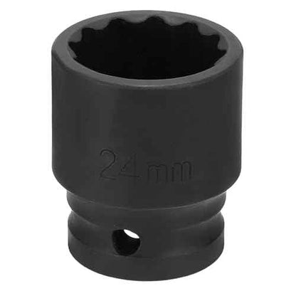 HARFINGTON 12-Point Impact Socket 1/2 Inch Drive 24mm Metric Cr-V Shallow Impact Socket Nut Driver Wrench for Auto Repair