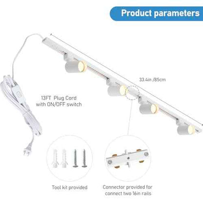 Plug in Track Lighting with Power Cord, 4-Light GU10 Track Lighting Kit with Track Rail, Modern Kitchen LED Track Lighting Fixtures Ceiling Wall Spot Light, 13FT Plug Cord, White (No Bulbs)