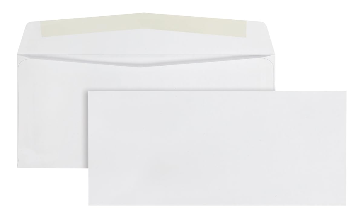 Quality Park #10 Envelopes, Letter Size White Mailing Envelopes, 4-1/8x9-1/2 Inch, No Window Business Envelopes, Gummed Closure, 500/Box (QUA90020)