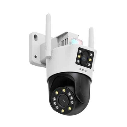 ZOSI C298 4MP Dual-Lens(2MP+2MP) Wired WiFi PT Plug-in Security Camera Outdoor, 360 View Pan/Tilt Camera, Human/Vehicle Detect, Color Night Vision, Spotlight Siren,Two-Way Talk, Memory Card Storage