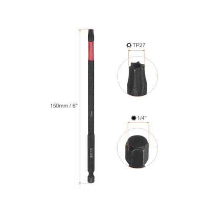 HARFINGTON 2pcs Impact Tough Torx Drill Bit T27 6" Length 1/4" Hex Shank S2 Steel Magnetic Insert Star 6 Point Head Screwdriver Bits