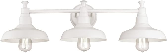 Design House 579656 Kimball Industrial Farmhouse 3-Light Indoor Bathroom Vanity Light with Metal Shades for Over the Mirror, Antique White