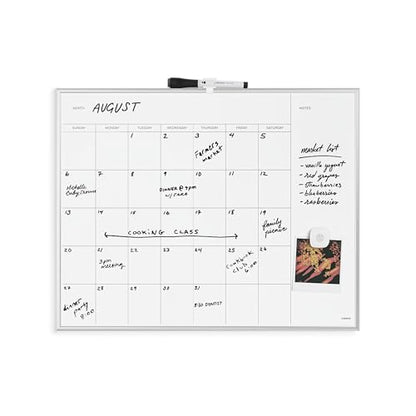 U Brands Magnetic Dry Erase Calendar Whiteboard for Wall, 23"x17", Dry Erase Board Calendar with Silver Aluminum Frame, Includes a Magnet and a Marker