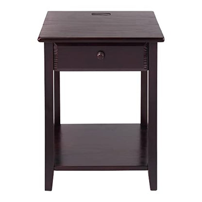 Casual Home Owl Night Stand with USB Port Charging Station and Drawer, 17.5" W x 14.25" D x 24.5" H, Natural Gray