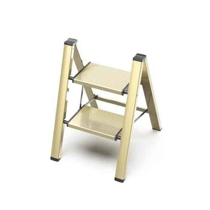 GameGem 2 Step Ladder, Aluminum Folding Step Stool with Anti-Slip Sturdy and Wide Pedal, Lightweight Portable Multi-Use Stepladder for Home and Kitchen Use Space Saving, Gold, 330 lbs