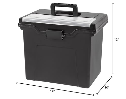IRIS USA File Box with Lid File Organizer for Letter File w/Organizer-Lid, Plastic Mobile Filing Organizer, Water Resistant Document Box, Portable File Box with Handle, Secure Buckle, Lockable, Black