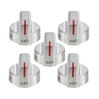 Stainless Steel 5304509064 Stove Knobs Replacement Parts for Frigidaire Gallery Oven Gas Stove Range 5304509929 Stove Top GCRG3060AFC Metal Silver Surface Burner Control Knobs 5 Pcs