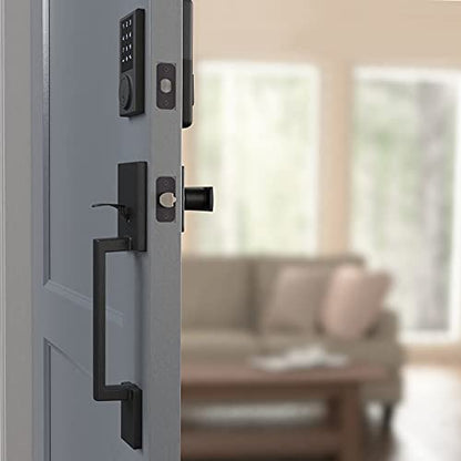 Amazon Basics Grade 3 Electronic Touchscreen Deadbolt Door Keypad Lock with Handleset, Satin Nickel Finish, 133mm H Uppper x 294.5mmL Lower