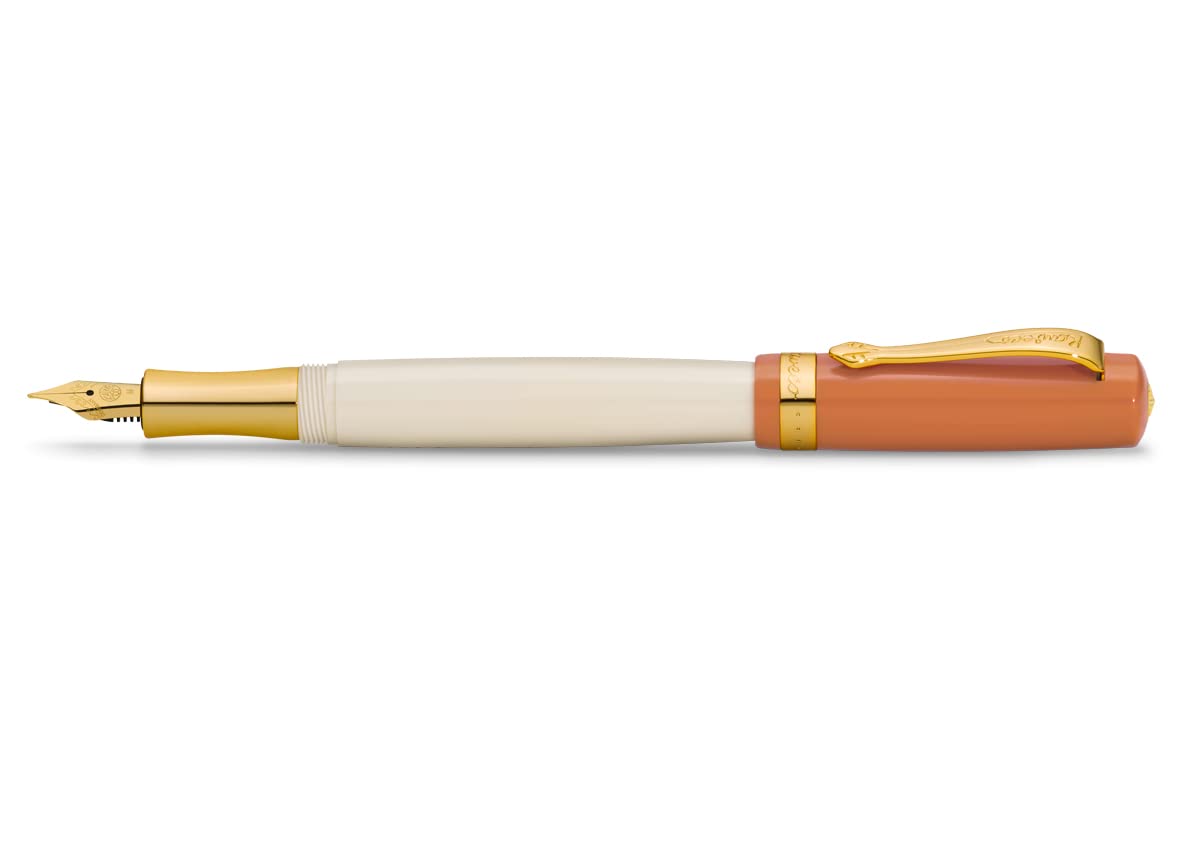 Kaweco STUDENT 70's Soul Fountain Pen - Premium Nostalgic Pen in Orange and Cream with Golden Details - F (Fine) Nib