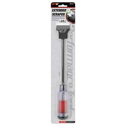 Performance Tool W233 12-Inch Long Reach Extension Scraper with 3pc Double Edged Plastic Razor Scraper Blades and 3pc Carbon Steel Razor Scraper Blades
