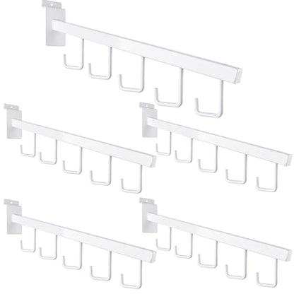 5 Hooks Slatwall Hooks Accessories, 5 Pack 13.7 Inch Heavy Duty Waterfall Slatwall Hangers Rectangular Tube Slat Wall Clothes Hooks for Display Clothing Retail Shop Garage (White)