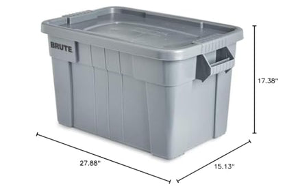 Rubbermaid Commercial Products BRUTE Tote Storage Bin with Lid, 20-Gallon, Gray, Rugged/Reusable Boxes for Garage/Moving/Camping/Basement Storage/Kitchen/Warehouse/Outdoor, Pack of 1