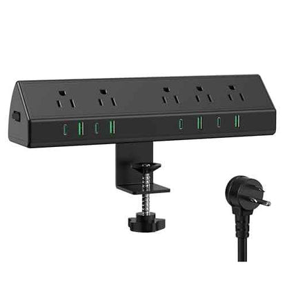 45W Fast Charging Station,Desk Clamp Power Strip,4 PD USB-C Ports,5 AC Outlets,Surge Protector Power Strip, 14AWG Heavy Duty Cord, Fits 1.9" Tabletop Edge (Black, 15 FT Cable)