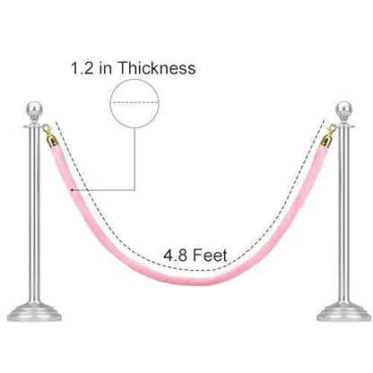 Okllen 4 Pack Velvet Stanchion Rope Pink, 5 Ft Crowd Control Ropes Safety Barriers with Polished Gold Clasps, Hanging VIP Rope for Red Pink Carpet Theme Event and Party Events Decor