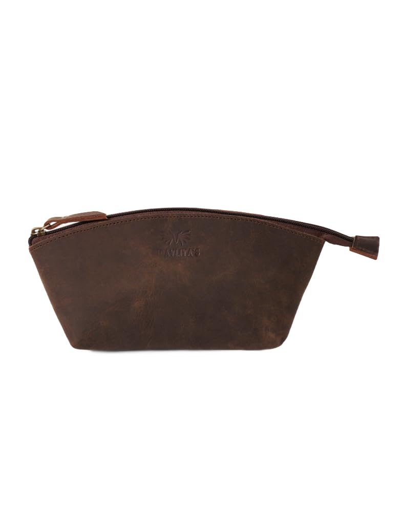 PIDAVLIYA'S Genuine Leather Versatile Gondola Style Handbag - Cosmetic, Toiletry, Makeup, Shaving Organizer Bag - Dopp Kits - Unisex (Brown)
