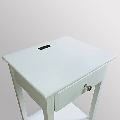Casual Home Owl Night Stand with USB Port Charging Station and Drawer, 17.5" W x 14.25" D x 24.5" H, Natural Gray