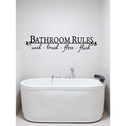 Black 5.5" x 22" Bathroom Rules Wash Brush Floss Flush Quote Saying Wall Sticker Home Decal Decor for Bathroom