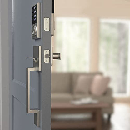 Amazon Basics Grade 3 Electronic Touchscreen Deadbolt Door Keypad Lock with Handleset, Satin Nickel Finish, 133mm H Uppper x 294.5mmL Lower