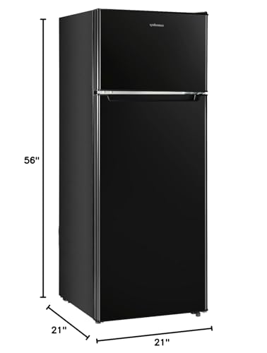 Upstreman 7.7 Cu.Ft. Refrigerator with Freezer, Double Door Fridge, Adjustable Thermostat, Large Capacity, Reversible Door Swing, Refrigerator for Apartment, Office, Dorm, Black（BD75）