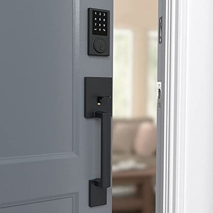Amazon Basics Grade 3 Electronic Touchscreen Deadbolt Door Keypad Lock with Handleset, Satin Nickel Finish, 133mm H Uppper x 294.5mmL Lower