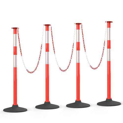 HiGiant 4 Pack 34 Inches Traffic Delineator Posts with Weighted Rubber Base, Portable Orange Safety Posts Cones with Reflective Collars and 15 Ft Plastic Chains for Parking Lot, Construction Work