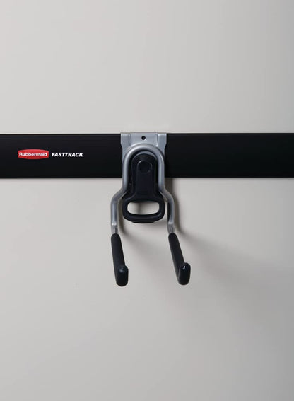 Rubbermaid FastTrack Rail Garage Organization Multi-Purpose Hook 50 lbs Capacity Satin Nickel Wall Mounted Storage System Direct Mount into FastTrack Garage Rail for Home/Garage Organization