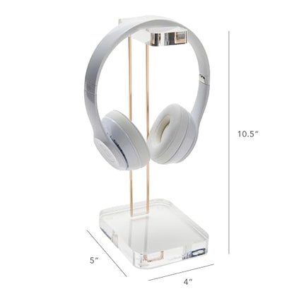 russell+hazel Acrylic Headphones Stand, Headset Holder, Office Accessories, Clear Acrylic with Gold Hardware, 4” x 5” x 10.5” (93922)