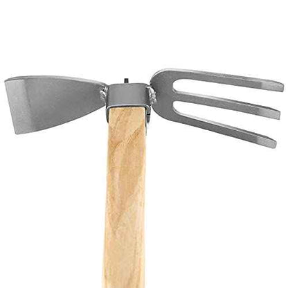 JAPCHET 2 PCS Hoe and Cultivator Hand Tiller, Heavy Duty Dual Headed Weeding Tool, Hoe Garden Tool with Carbon Steel Blade for Soil Loosening, Weeding and Digging