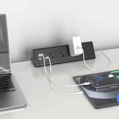 Jgstkcity Desk Clamp Power Strip,20W Fast Charging Station,Surge Protector Nightstand Edge Mount,1875W Extension Cord with Multiple Outlets,2 USB-C,2 USB-A,for Home Office (Black, 2PCS-6 FT)