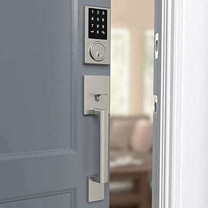 Amazon Basics Grade 3 Electronic Touchscreen Deadbolt Door Keypad Lock with Handleset, Satin Nickel Finish, 133mm H Uppper x 294.5mmL Lower
