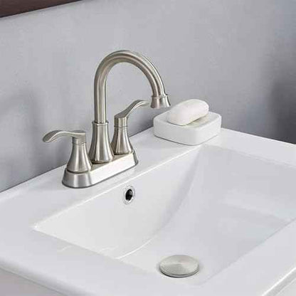 Brushed Nickel Bathroom Sink Faucets, 360¡Æ Swivel High-Arc Spout 2-Handle 4 Inch Centerset Lavatory Vanity Faucets Set for Bathroom Sink with Drain & Water Hoses, 2 Pack, VLSZST050L-2